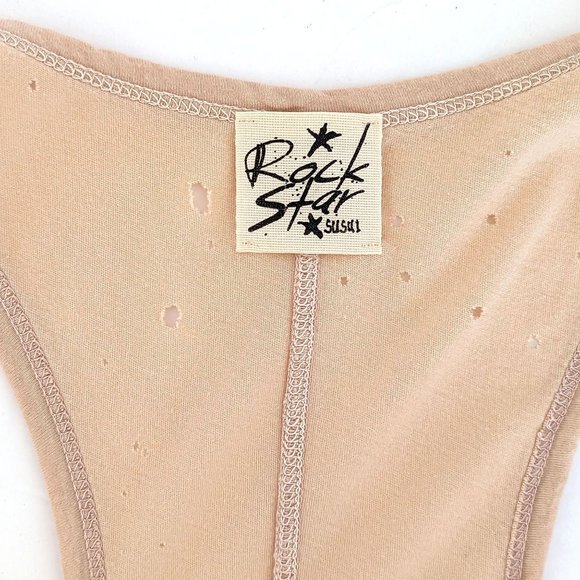 NWT Rockstar Sushi Cream American Flag Distressed Racerback Mini Dress Tunic - Picture 6 of 7